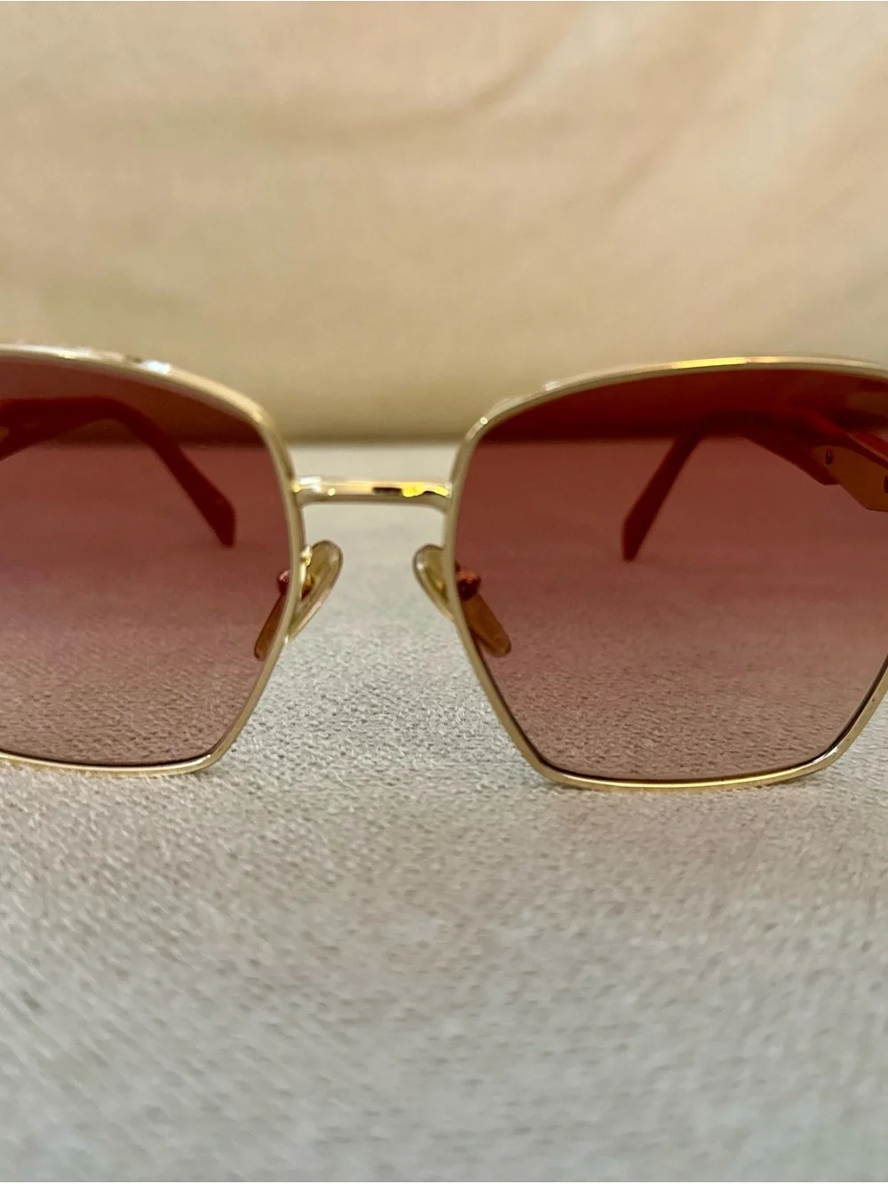 Prada Gold Frame Sunglasses with Pink Gradient Lenses and Pink Temples